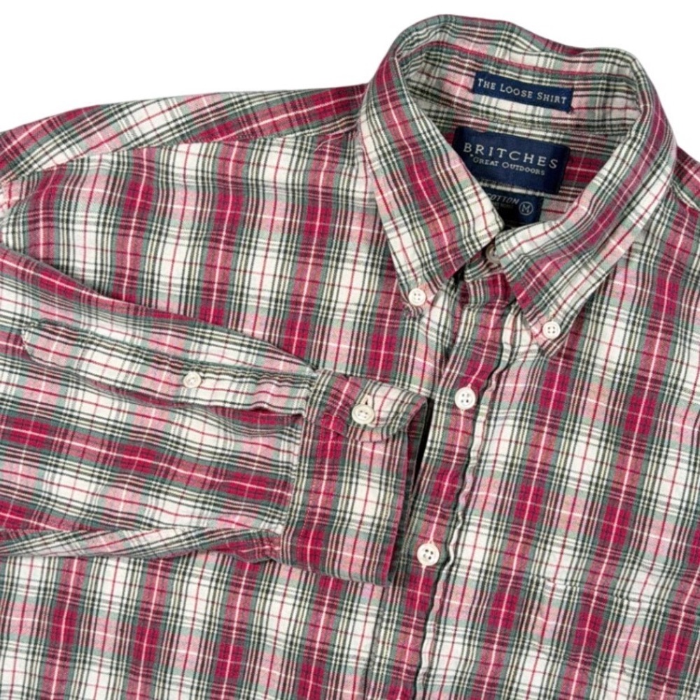Vintage Britches Button Down Shirt Mens M Red Plaid Cotton Long Sleeve